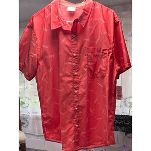 Budweiser Logo NWT Mens SZ L Button Down Short Sleeve Shirt Red BBQ Ocean Boat
